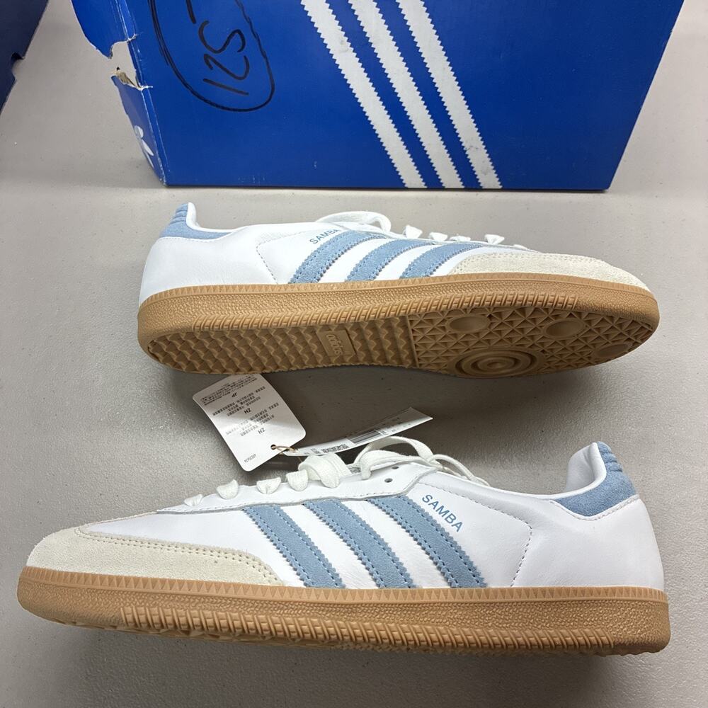 New Adidas JS1391 Women's Samba OG Size 11 White Alumina Ash Blue Sneakers